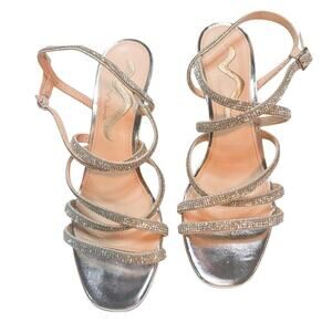 Nina Sparkling Silver Glitter Rhinestone Open Toed Prom Heels Wedding